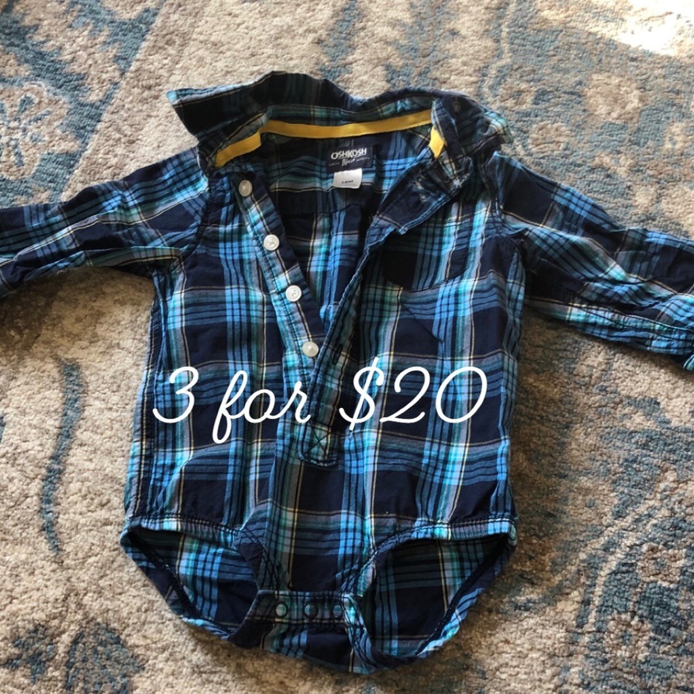 OshKosh plaid long sleeve onesie 18M 3itemsfor$20